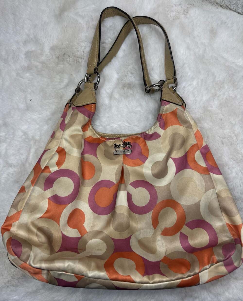 Coach Madison Op Art Multi-Color Satin Maggie Hobo Bag